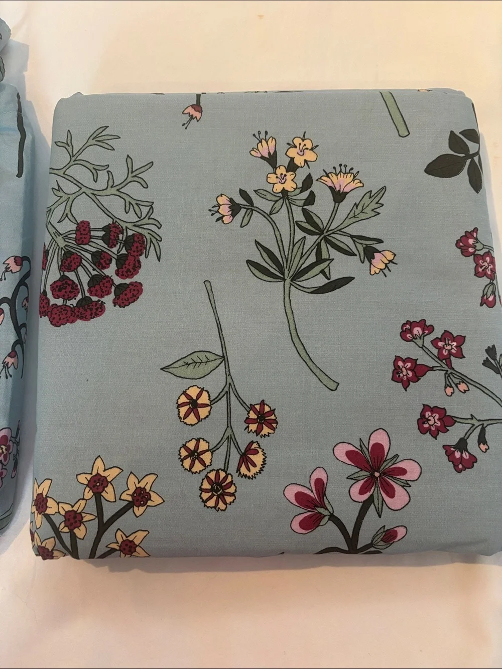 Urban Outfitters Floral Cotton Duvet Cover w/ 2 cases Sz Full/Queen Light Blue